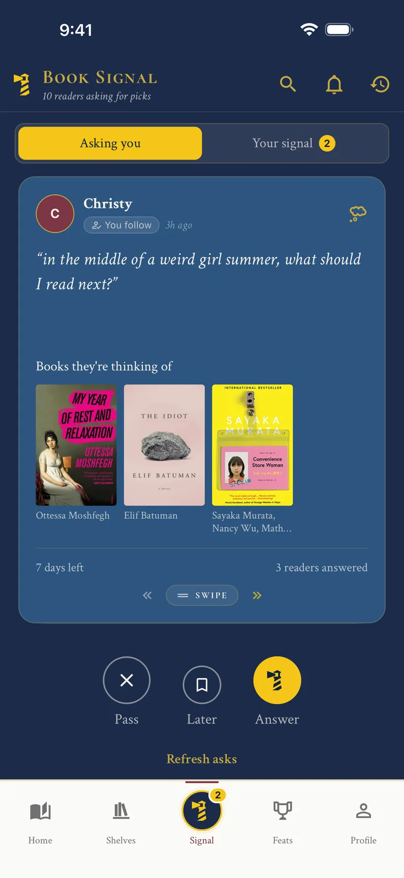 ShelfLife Book Signal hub with requests from other readers
