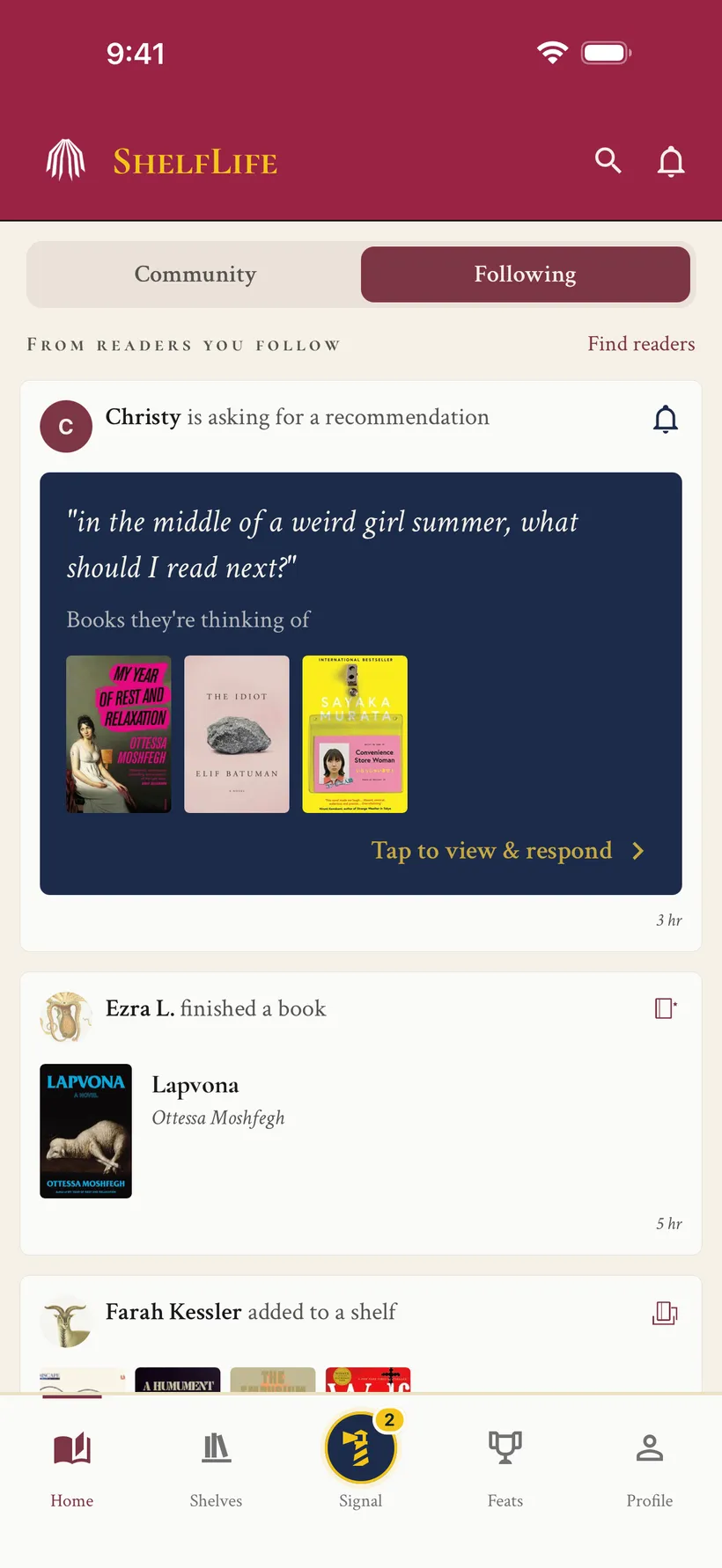 ShelfLife home feed